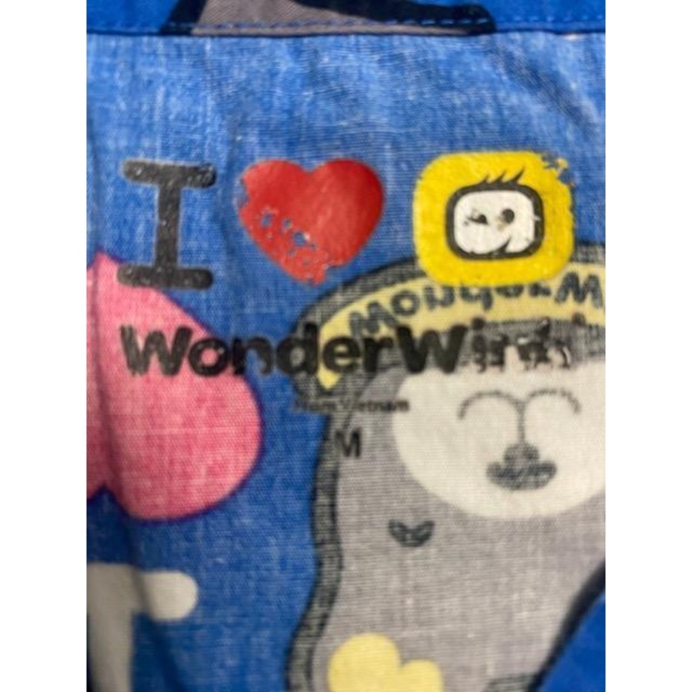 WonderWink Womens Blue Heart Pizza Medical Novelty Print V-Neck Scrub Top Medium - Picture 6 of 7